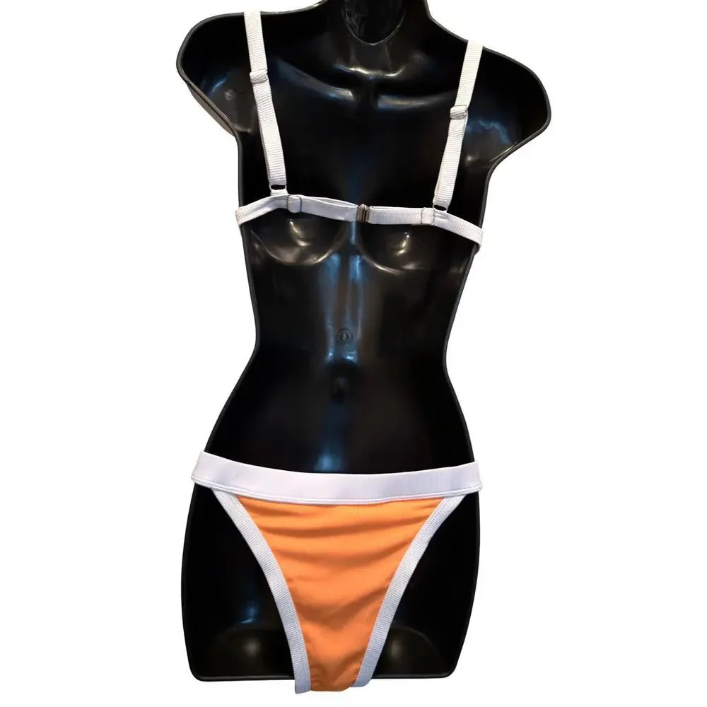 NWT Swimall Women's Sexy Brazilian Sporty Triangle Bikini Set Orange Size M